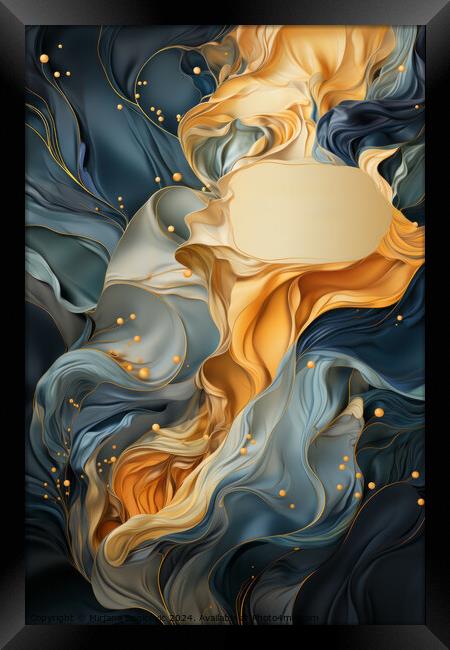 Abstract Painting With Gold and Blue Colors Framed Print by Mirjana Bogicevic