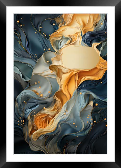 Abstract Painting With Gold and Blue Colors Framed Mounted Print by Mirjana Bogicevic