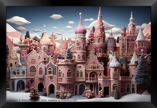 Majestic Pink Castle Surrounded by Towers and Lush Trees Framed Print by Mirjana Bogicevic