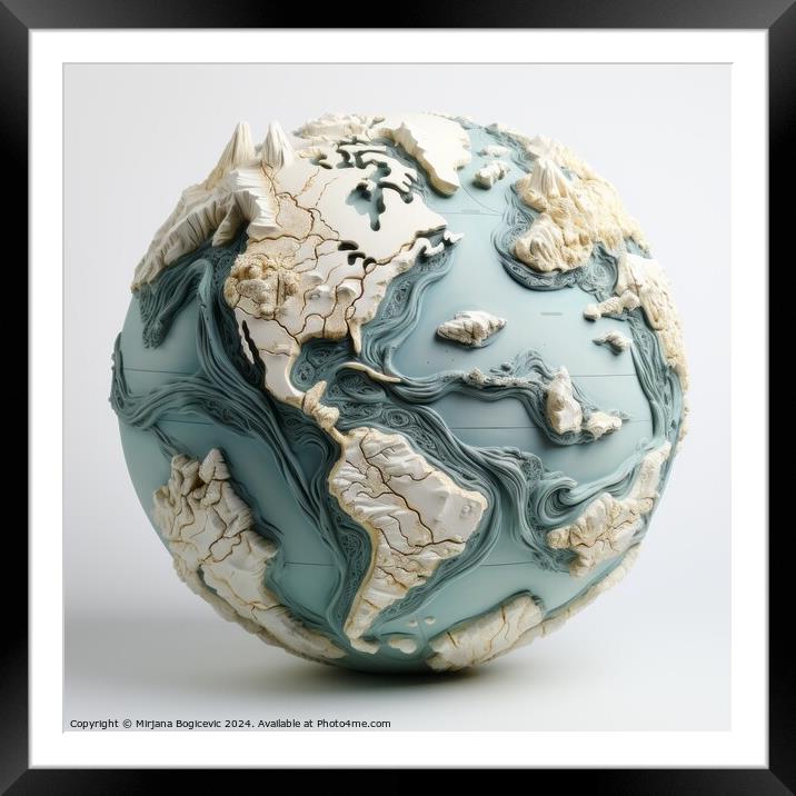 Relief Earth globe on white background Framed Mounted Print by Mirjana Bogicevic