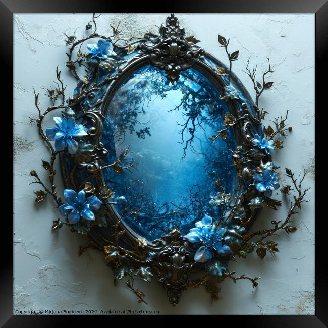 Enchanted Forest Portal Mirror Embellished with Twisted Branches and Golden Blossoms Framed Print by Mirjana Bogicevic