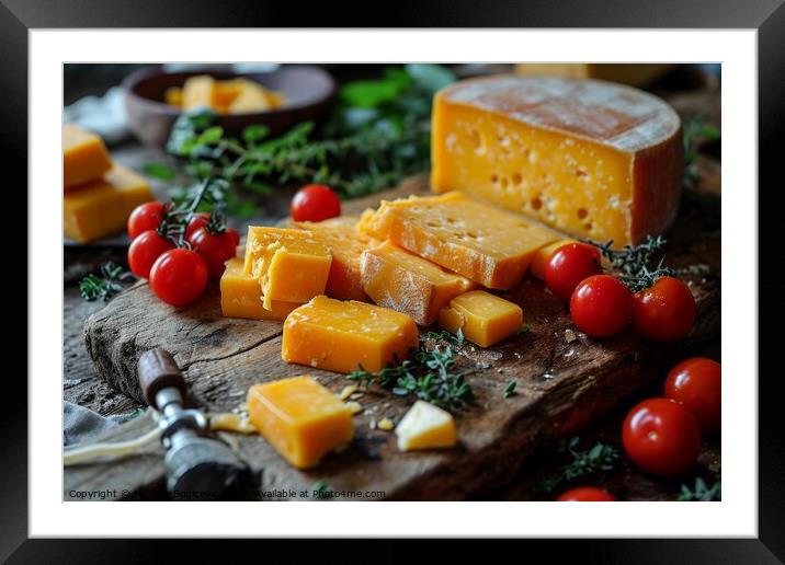 Artisanal  Chedar Cheese Platter Presentation With Fresh Herbs Framed Mounted Print by Mirjana Bogicevic