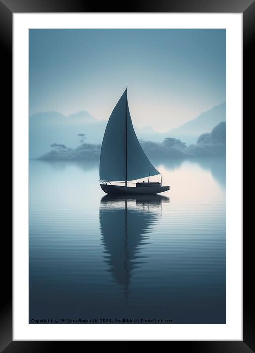 Sailbot on the calm water surface Framed Mounted Print by Mirjana Bogicevic