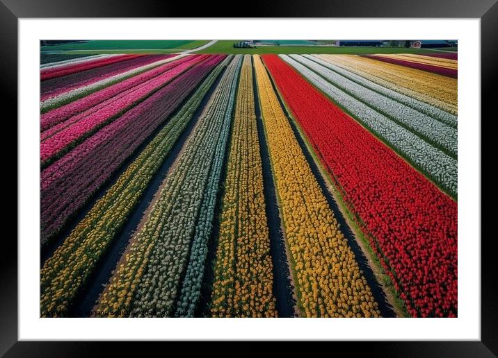 Mesmerizing drone view at flower fields in Netherland Framed Mounted Print by Mirjana Bogicevic