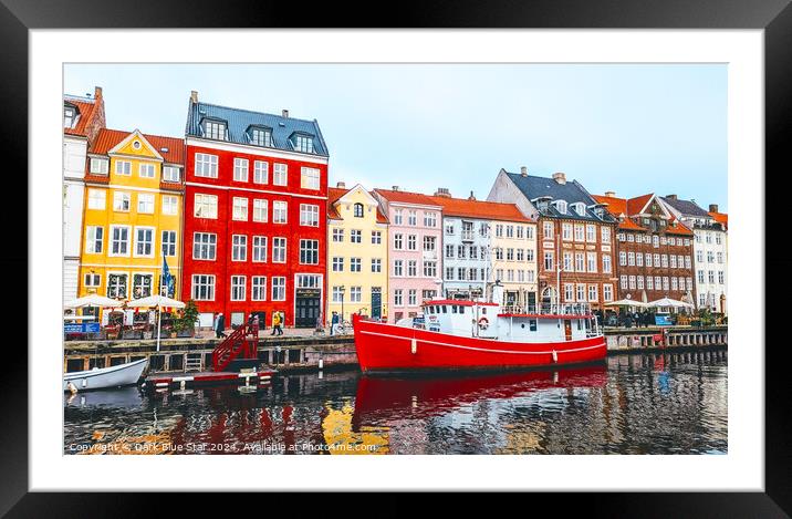 Quayside in Nyhavn in Copenhagen Framed Mounted Print by Dark Blue Star