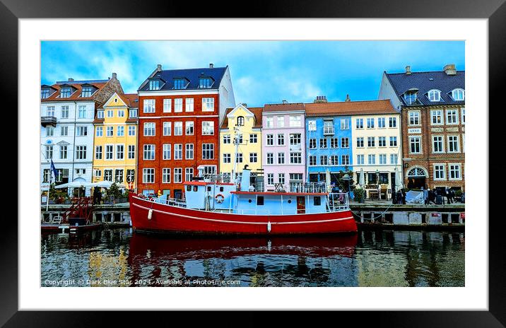 Nyhavn Quayside in Copenhagen Framed Mounted Print by Dark Blue Star
