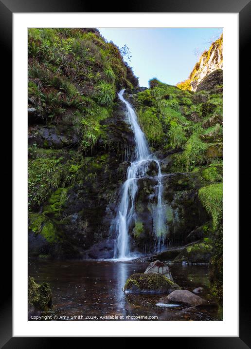 Waterfall over water Framed Mounted Print by Amy Smith