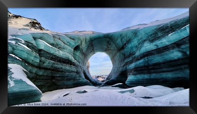 Iceland Ice Cave Panorama Framed Print by Alice Rose