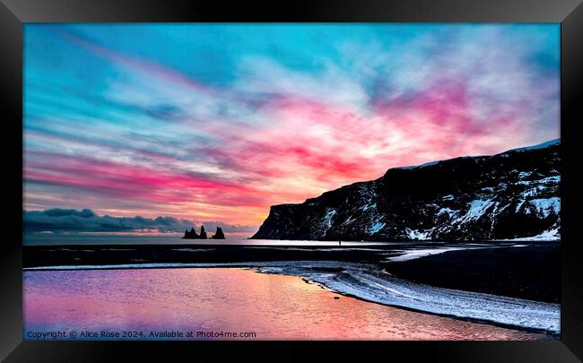 Seascape Sunset over Iceland Beach Framed Print by Alice Rose
