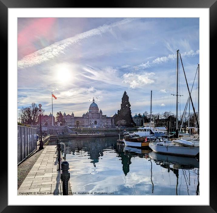 Sun over Victoria BC inner harbour marina Framed Mounted Print by Robert Galvin-Oliphant
