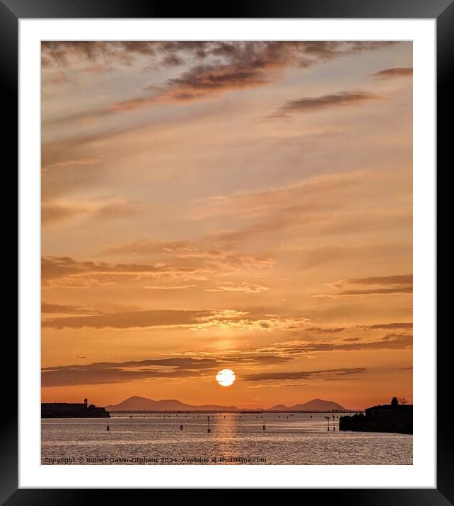 Orange sunset over the Venice Italy lagoon  Framed Mounted Print by Robert Galvin-Oliphant