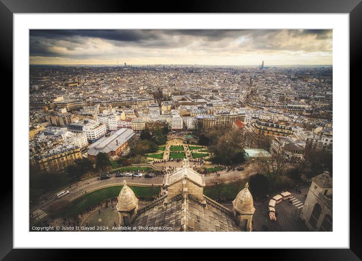 Cityscape of Paris from The Basilica of the Sacred Heart of Paris, Montmartre Framed Mounted Print by Justo II Gayad