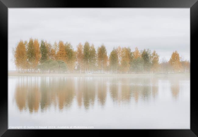 Autumn Reflections at Rovaniemi, Finland Framed Print by Justo II Gayad