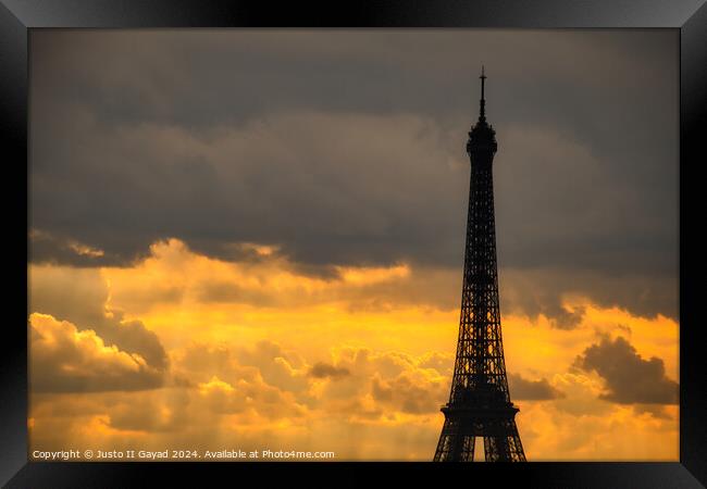 Sunset Eiffel Tower Paris, France Framed Print by Justo II Gayad