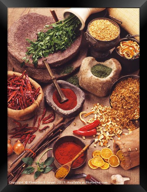 Still life with spices and herbs Framed Print by PhotoStock Israel