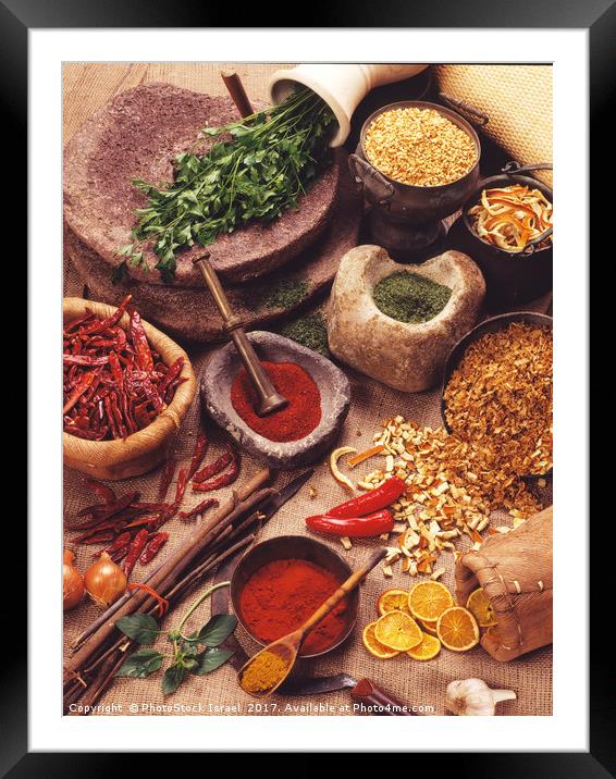 Still life with spices and herbs Framed Mounted Print by PhotoStock Israel