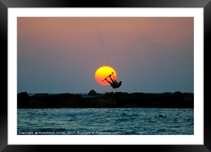 Kite surfing at sunset Framed Mounted Print by PhotoStock Israel