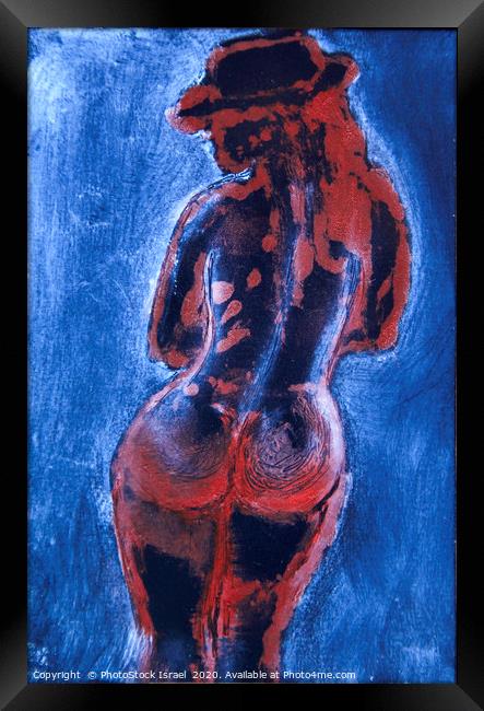 painting of a nude woman with blue background  Framed Print by PhotoStock Israel