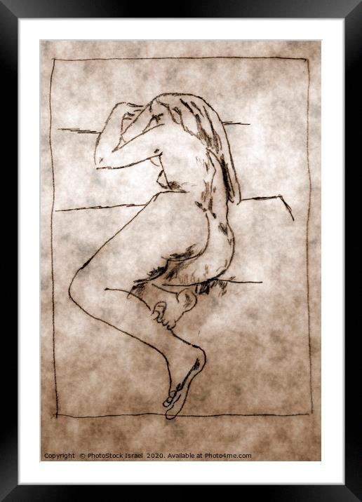 sketch of a nude woman lying  Framed Mounted Print by PhotoStock Israel