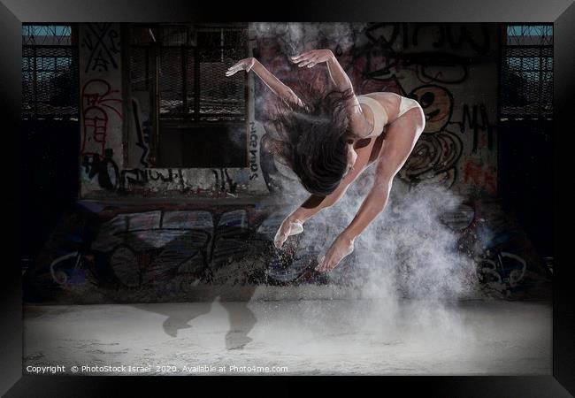 Ballet dancer jumps in flour  Framed Print by PhotoStock Israel