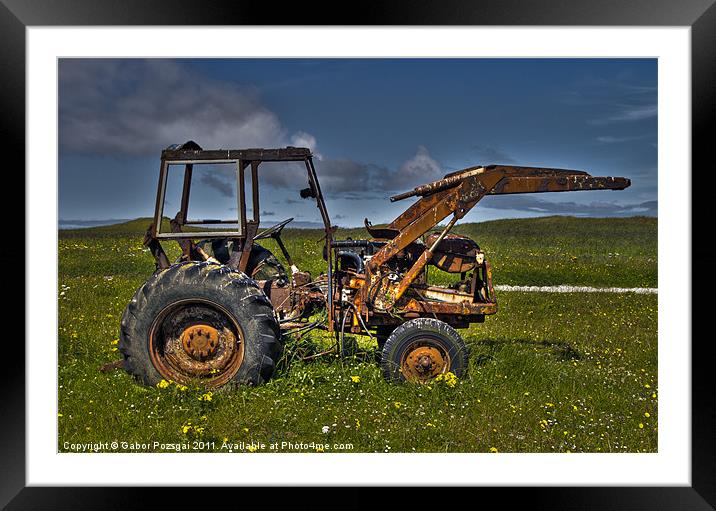 Tractor on green field Framed Mounted Print by Gabor Pozsgai