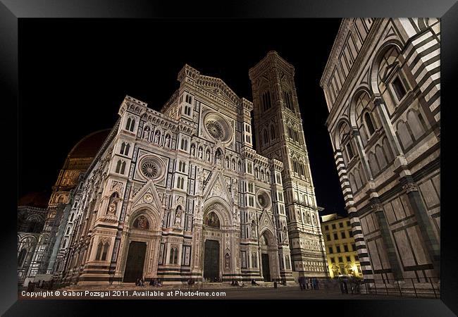 The Duomo by night in Florance Framed Print by Gabor Pozsgai