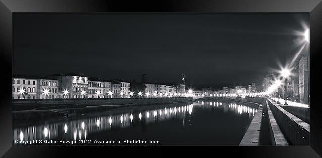 River Arno by night, Pisa, Italy Framed Print by Gabor Pozsgai