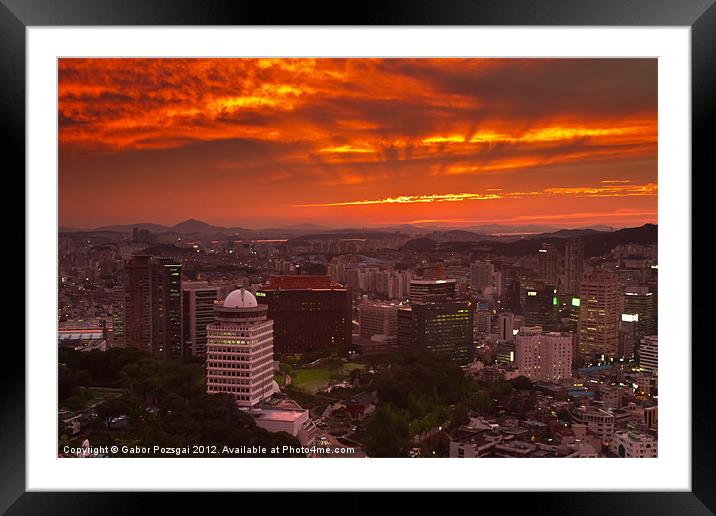 Fiery Seoul sunset Framed Mounted Print by Gabor Pozsgai