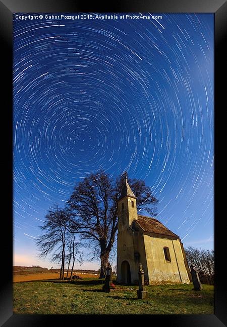 Saint Heleina Chapel with star trail, Hungary Framed Print by Gabor Pozsgai