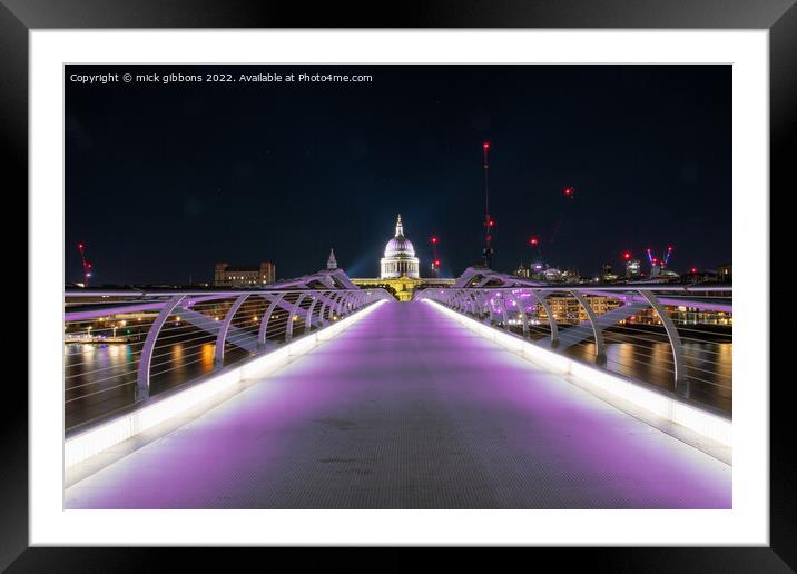 London St Paul's Cathedral over Millennium Bridge Framed Mounted Print by mick gibbons