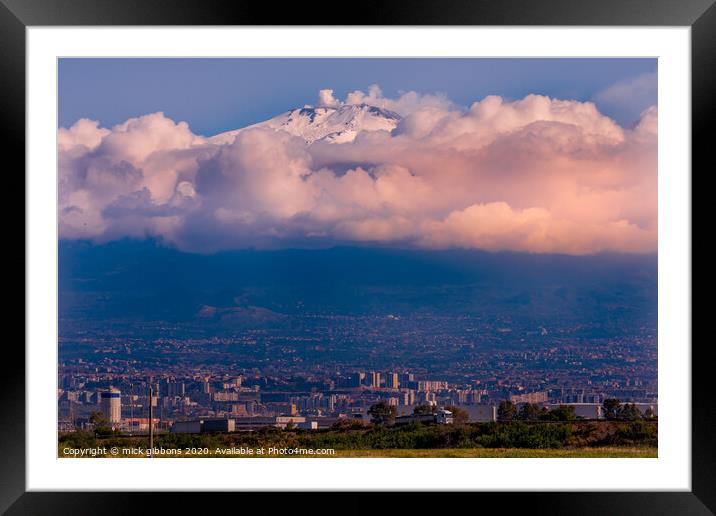 Mount Etna towering over a City Framed Mounted Print by mick gibbons