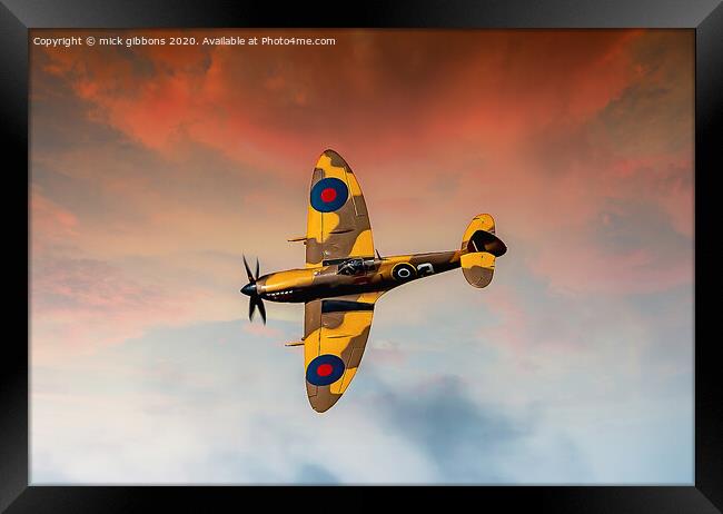 Sunset for Battle of Britain Spitfire Framed Print by mick gibbons