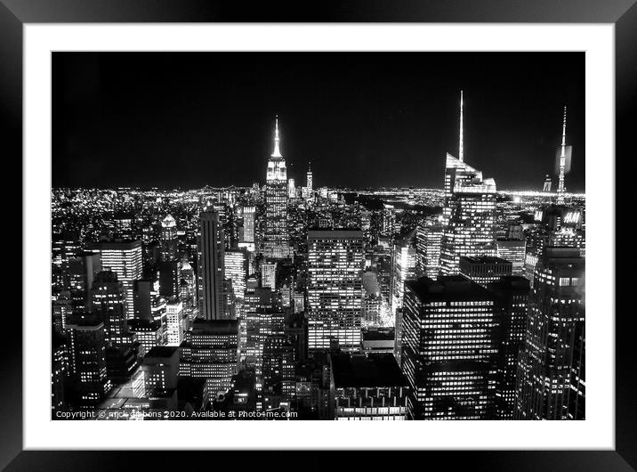 New York Empire State Building Night Life Black and White Framed Mounted Print by mick gibbons