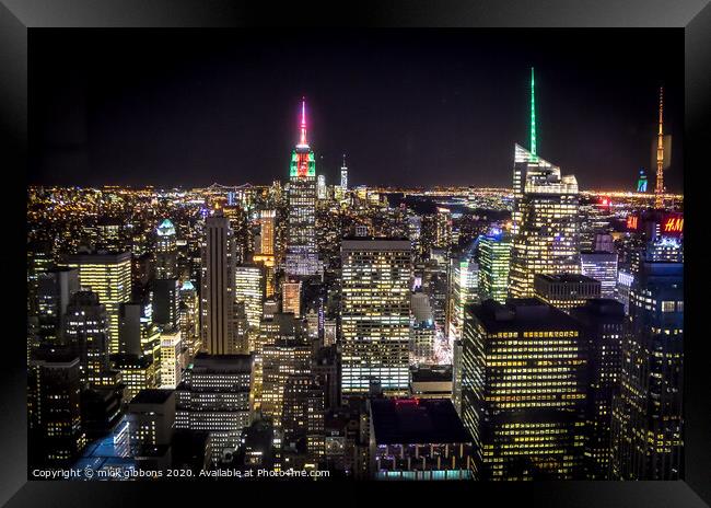 New York Empire State Building Night Life Framed Print by mick gibbons