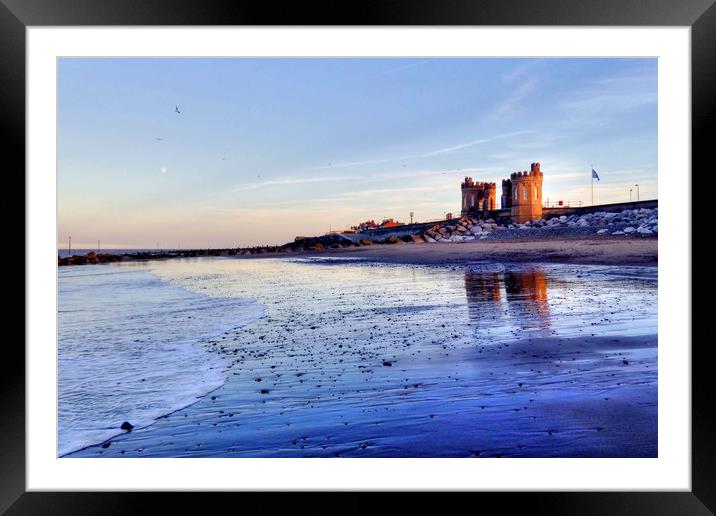Withernsea Sunset and Moon Framed Mounted Print by Sarah Couzens