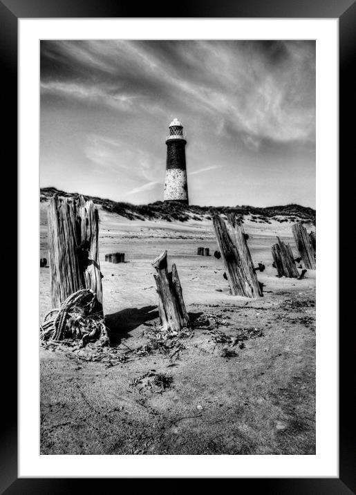 Spurn Point Lighthouse and Groynes Framed Mounted Print by Sarah Couzens