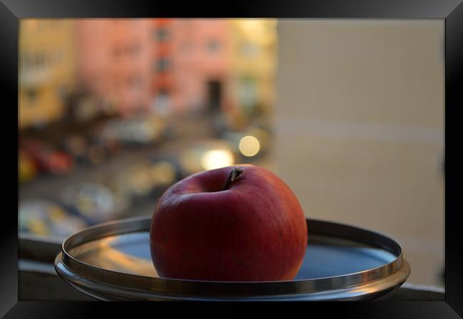 Red apple on a tray Framed Print by Adrian Bud