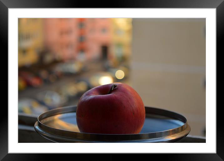 Red apple on a tray Framed Mounted Print by Adrian Bud