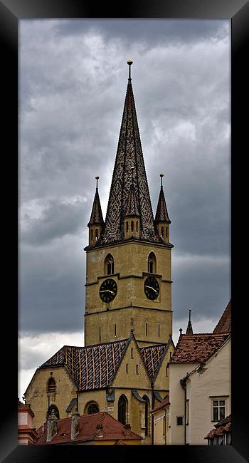 Evangelical Cathedral, Sibiu, Romania, tower clock Framed Print by Adrian Bud