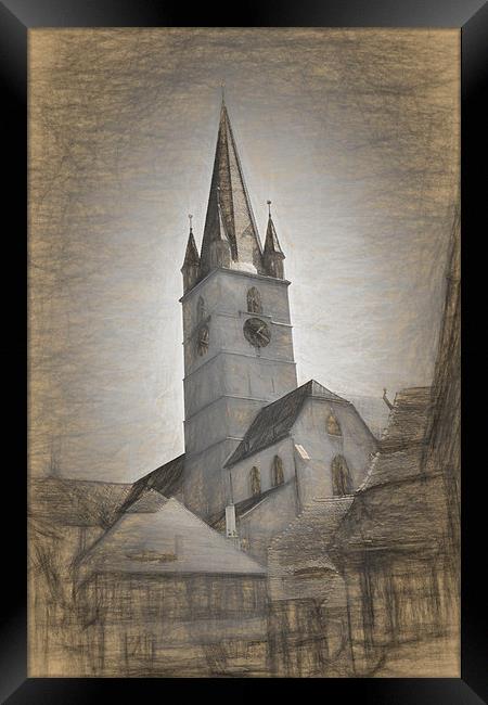 Evangelical Cathedral Sibiu Romania tower impressi Framed Print by Adrian Bud