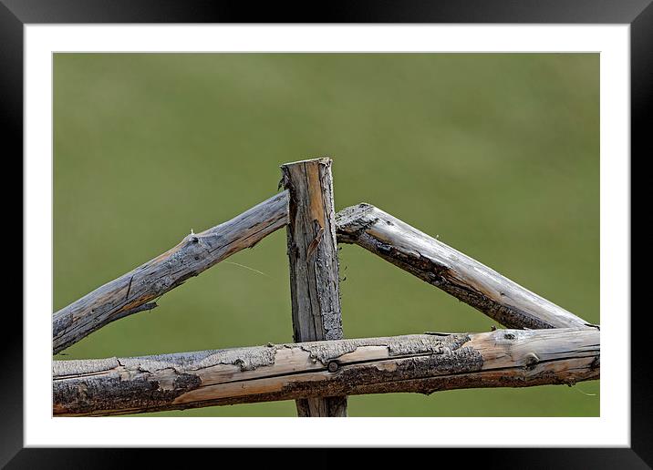 Wooden cross in a sheepfold fence Framed Mounted Print by Adrian Bud