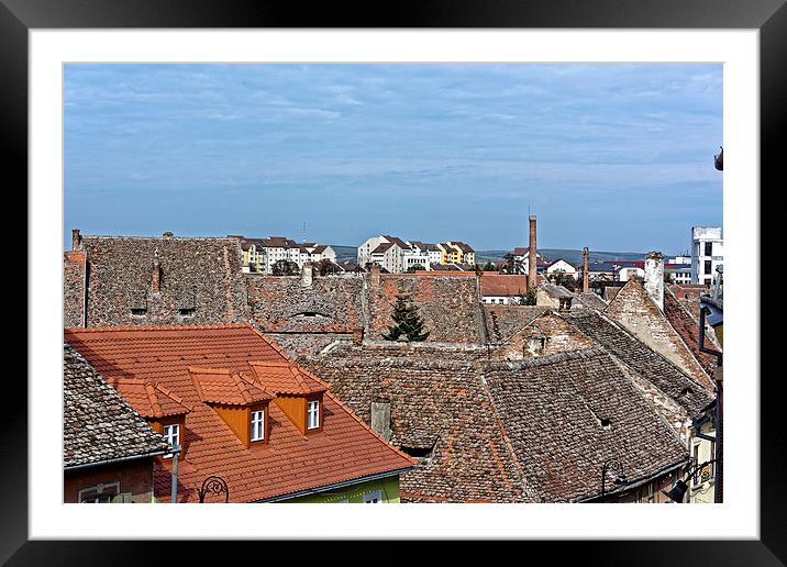 Old roofs and the new one in Old Town Sibiu Romani Framed Mounted Print by Adrian Bud