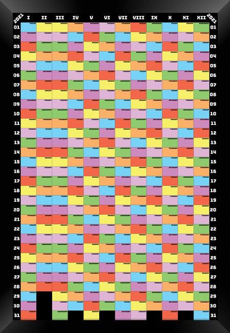 2021 Planer calendar vertical format specific color for each weekday Framed Print by Adrian Bud