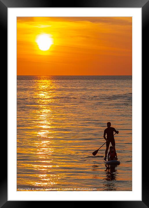 Paddle Board And Passenger At Sunset Framed Mounted Print by James Lavott