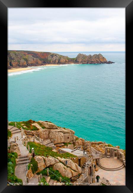 Porthcurno Beach From Minack Framed Print by James Lavott