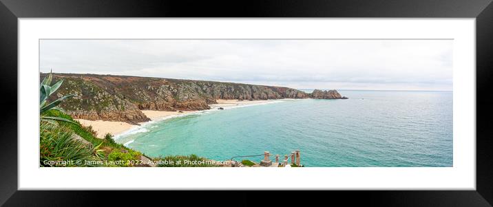 Porth Curno Panorama From Minack  Framed Mounted Print by James Lavott