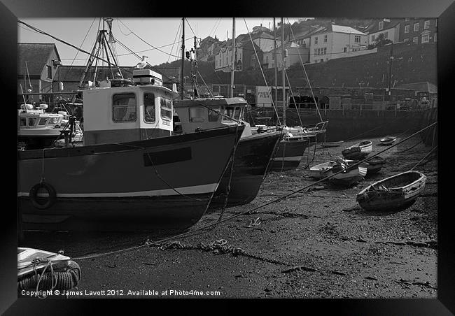 Mevagissey Boats On The Sand Framed Print by James Lavott