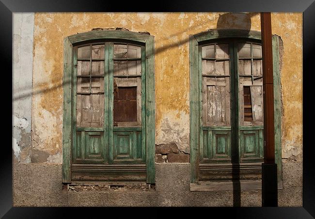 Decaying Green Window Frames Framed Print by James Lavott
