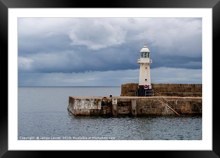 Storm Over Mevagissey Lighthouse Framed Mounted Print by James Lavott