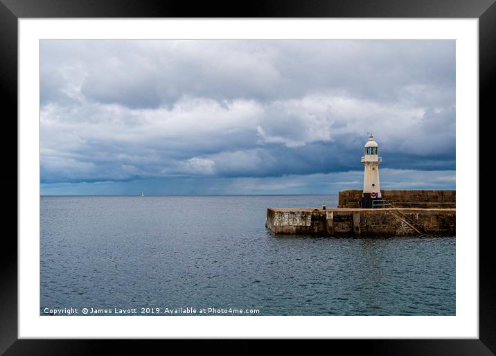 Lonely Yacht Off Mevagissey Lighthouse Framed Mounted Print by James Lavott